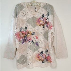 Vintage Floral & Argyle Sweater